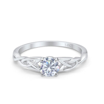 14K White Gold Round Solitaire Trinity Bridal Simulated CZ Wedding Engagement Ring